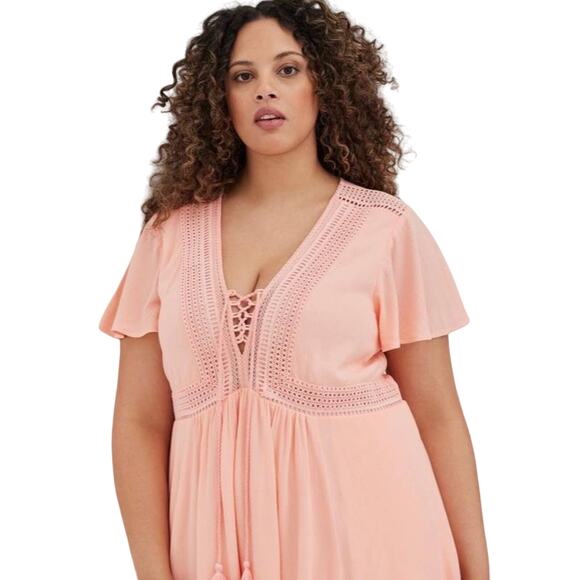 Torrid Peach Mini Gauze Lace-Up Skater Mini Spring Dress Size 1X NWT - Picture 4 of 8